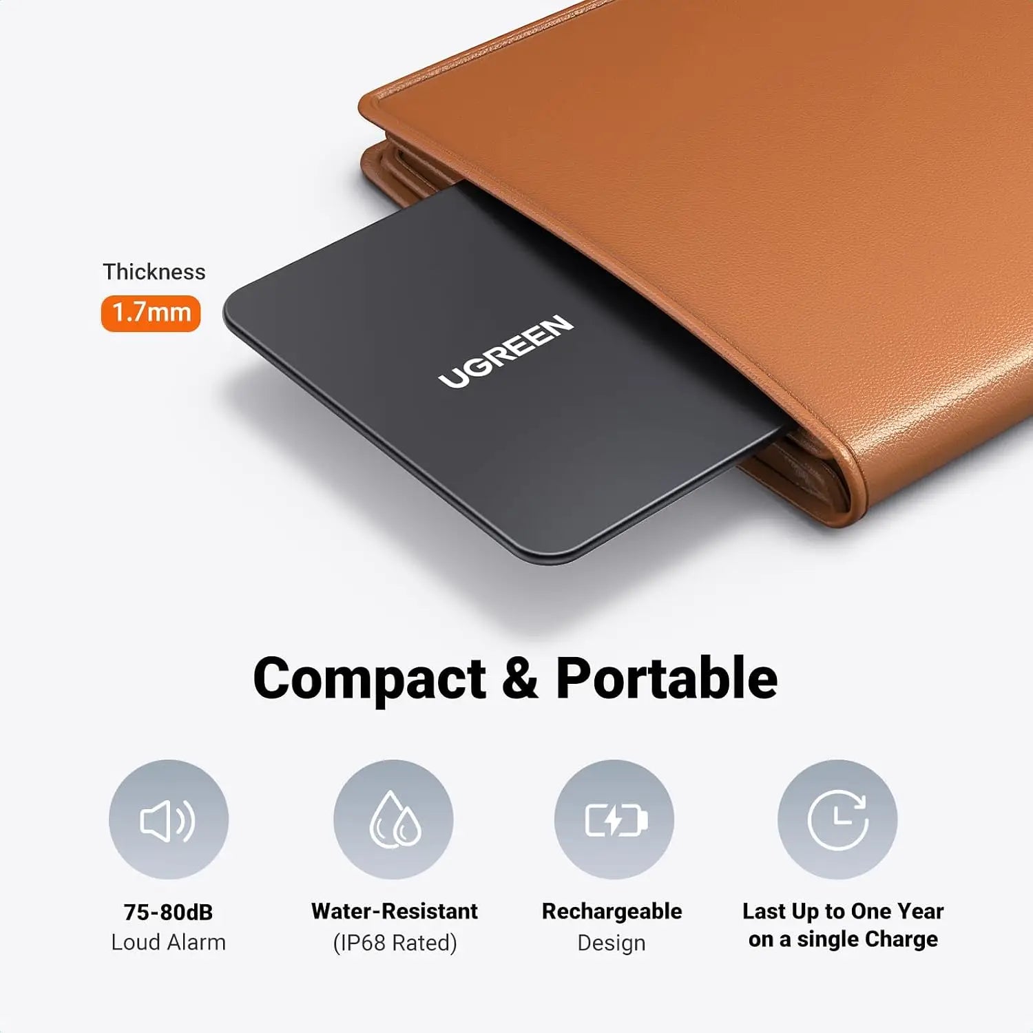 UGREEN FineTrack Slim Rechargeable Bluetooth Finder for Apple Find My | 1.7mm Ultra-Slim Wallet IP68 Waterproof Tracker