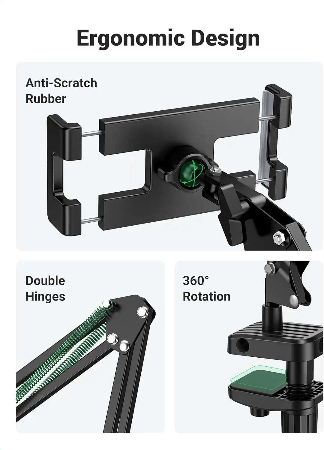 UGREEN Gooseneck Tablet Holder Long Aluminum Arm Adjustable Phone Stand Sturdy Clamp Flexible Mount for Bed Compatible