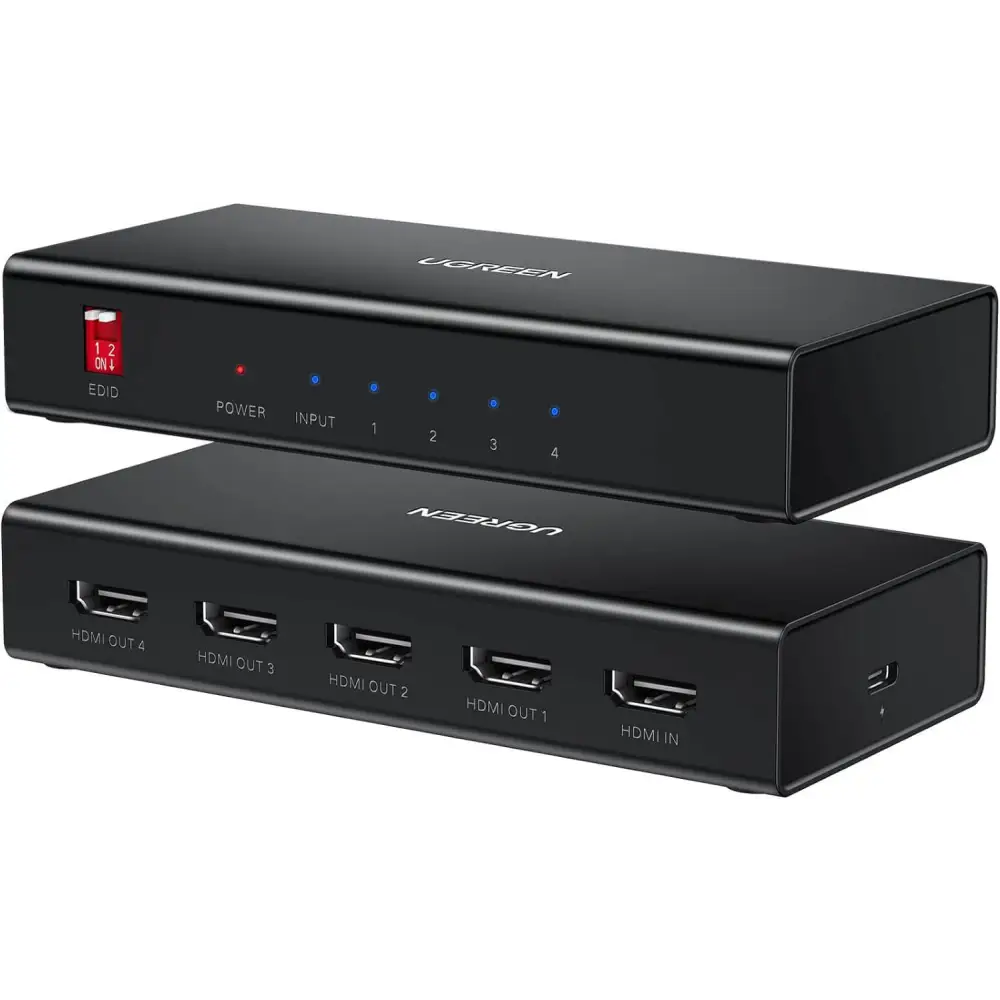 UGREEN HDMI Splitter 1 in 4 Out 4K@60Hz 2.0 18 Gbps 1x4 Only Mirror Screen Support EDID HDCP 2.2/1.4 3D HDR Compatible