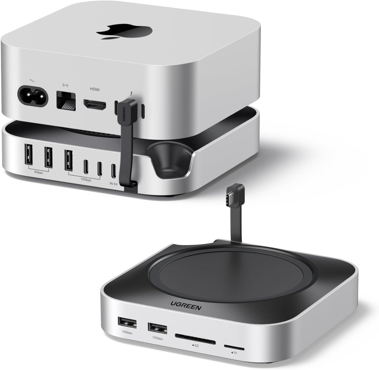 UGREEN Mac mini M4 Dock 11-in-1 USB C Hub with 8TB M.2 NVMe Enclosure 10Gbps 5X USB-A and 2X Type Data Ports SD/TF Card