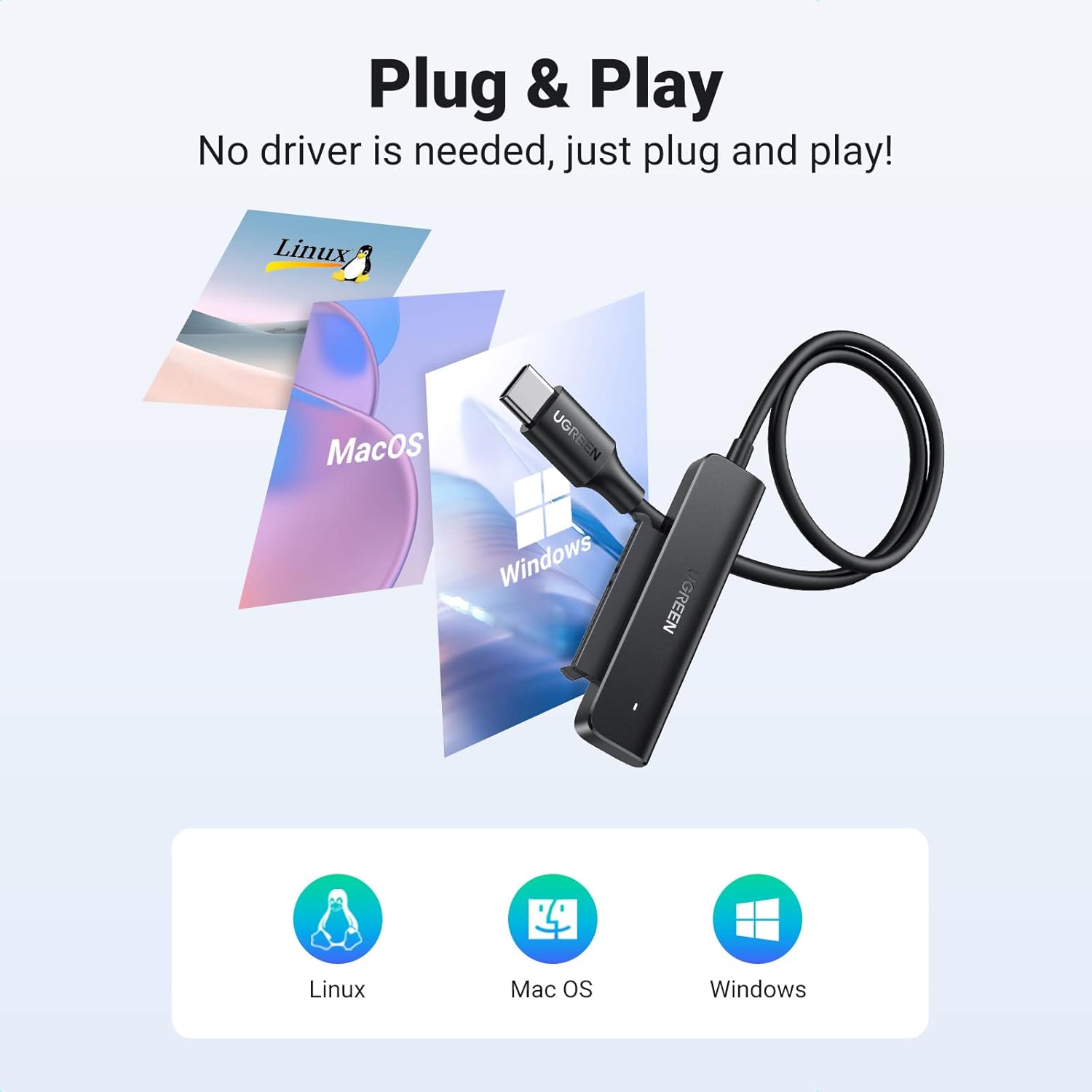 UGREEN SATA III to USB C Adapter Cable for 2.5’’ SSD and HDD Hard Drive Connector 5Gbps Support UASP Thunderbolt 3