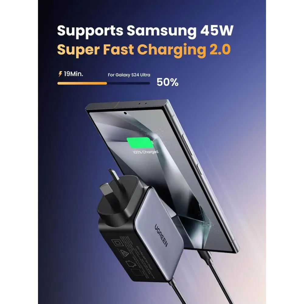 UGREEN USB C Charger 65W Nexode 3 Ports GaN II Fast Charging Block PD3.0 Compact Adapter AU Plug for MacBook Pro Dell