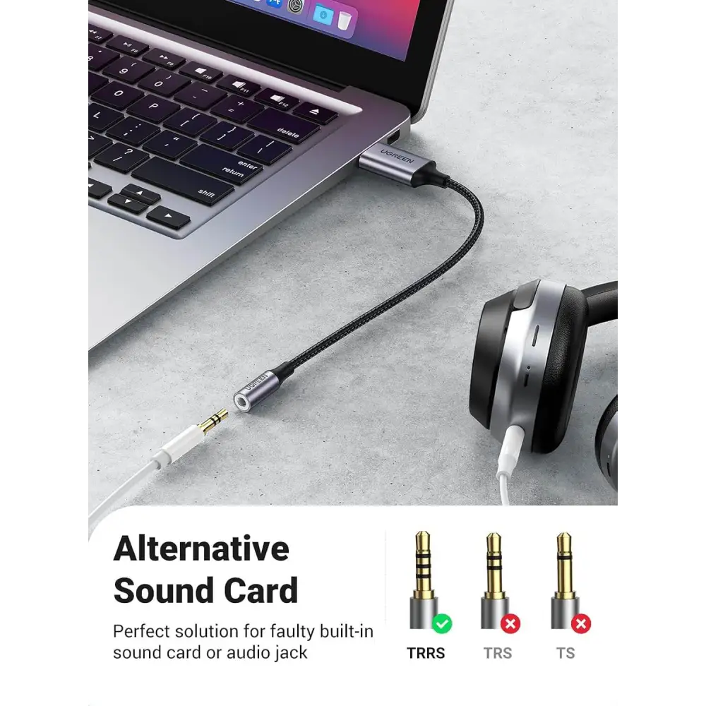 UGREEN USB to 3.5mm Audio Jack A Sound Card Adapter Support Mic TRRS Headphone DAC Chip Aux Nylon Braided Cable