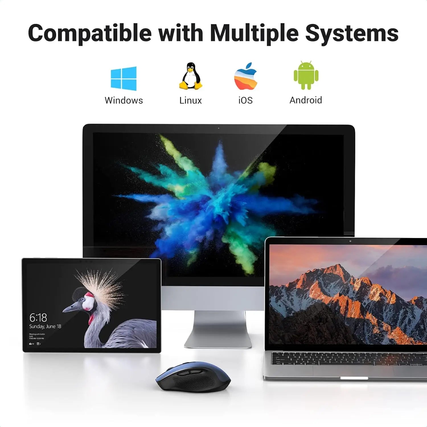 UGREEN Wireless Ergonomic Mouse 4000 DPI 6 Buttons 2.4G USB Cordless Silent Mice with Nano Receiver for Laptop Computer