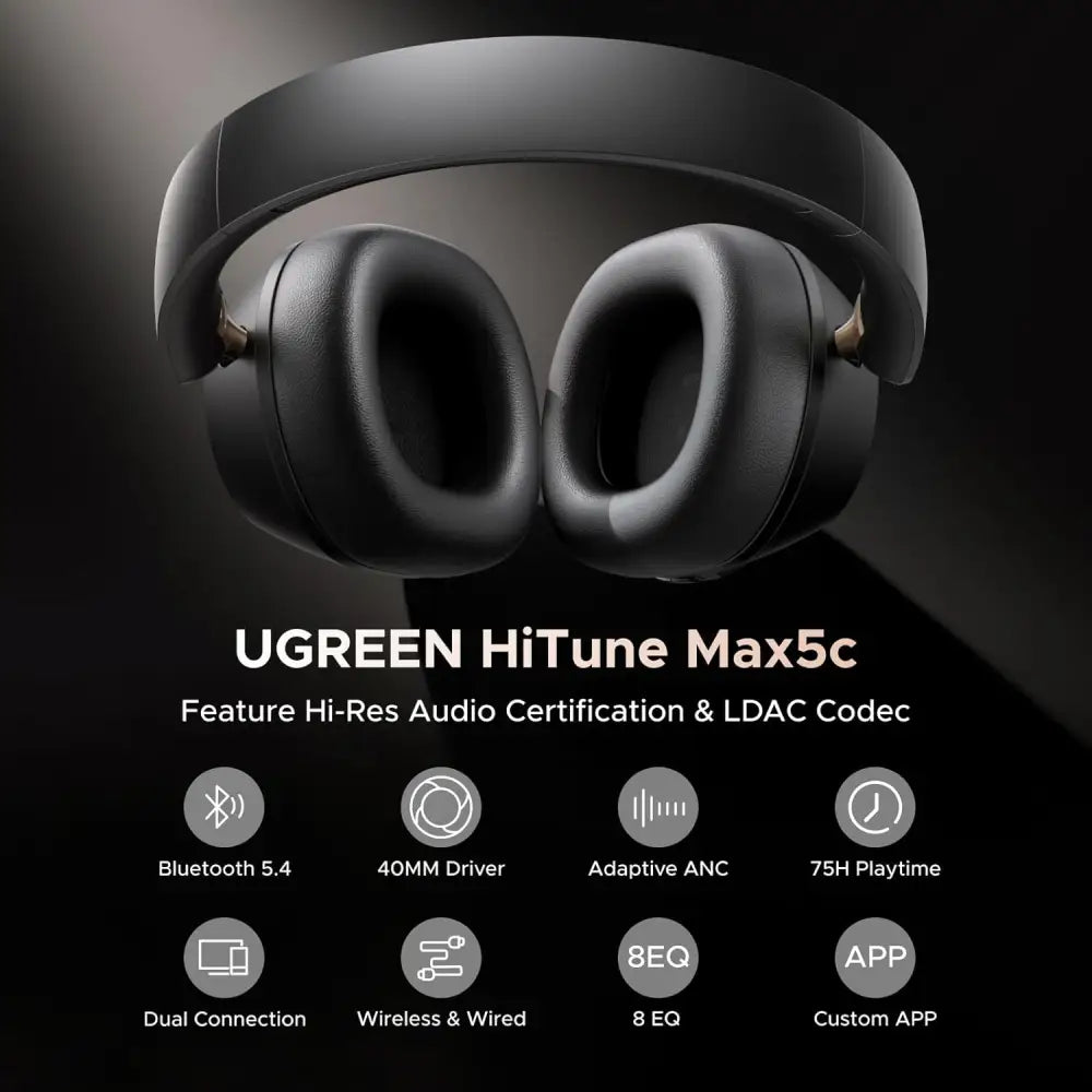 UGREEN Wireless Headphones Hybrid Active Noise Cancelling Over Ear Bluetooth 5.4 ANC Earphone with Hi-Res&Spatial