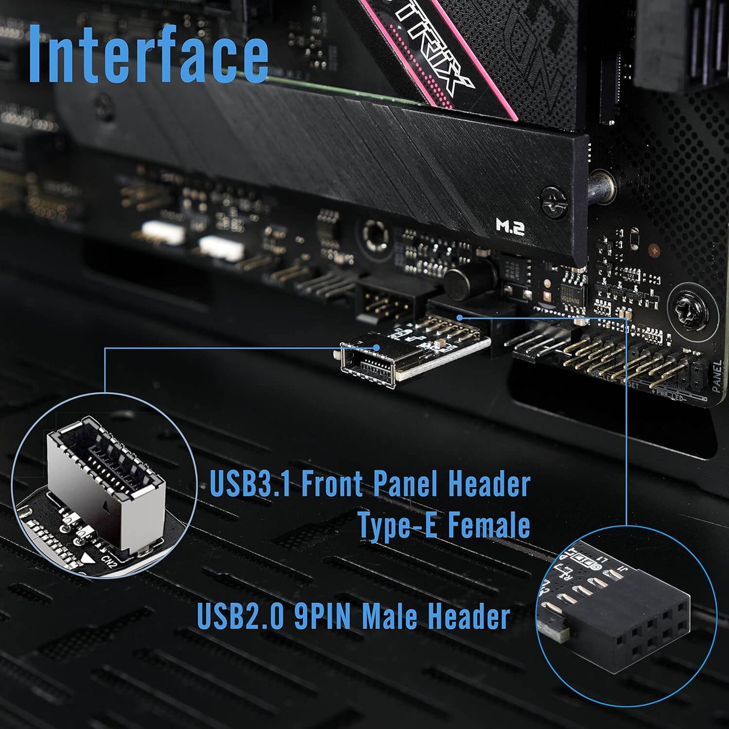 USB 2.0 Internal Header (9-Pin) to USB 3.1/3.2 Type-C (20-Pin) A-Key Front Panel 180 Degrees Adapter Extend USB Type E