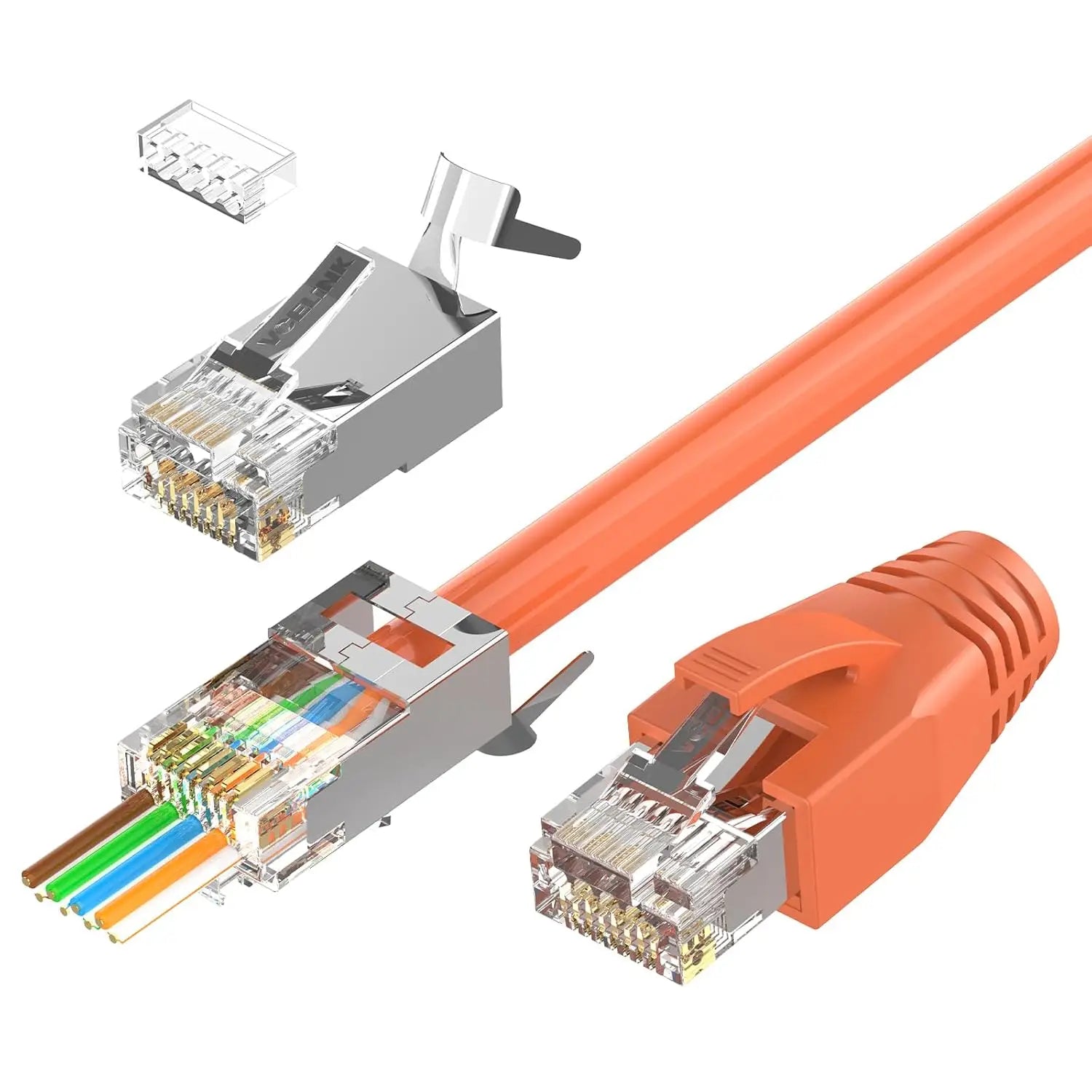 VCELINK (30-Pack) Cat7 Cat6A Pass Through RJ45 Connector UL-Listed 3-Prong Gold Plated Shielded Modular Plugs