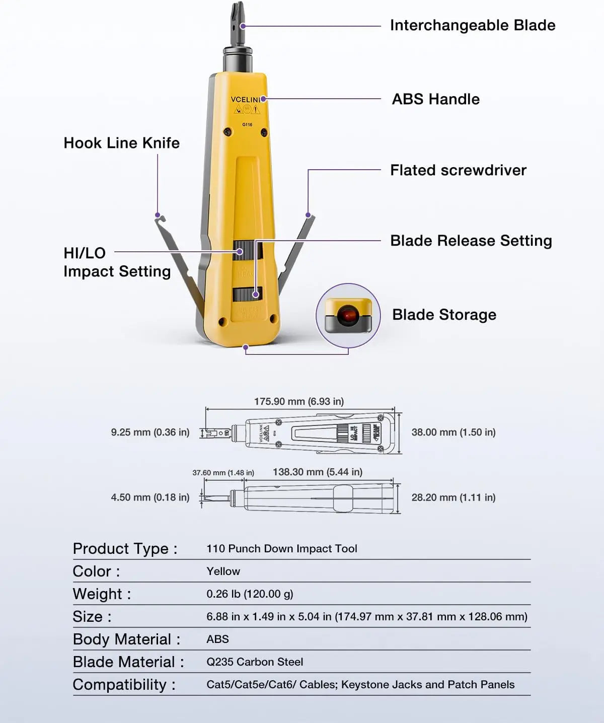VCELINK Punch Down Tool with 110 and 66 Blades Network Wire Impact Kit Keystone Terminal Insertion Tools
