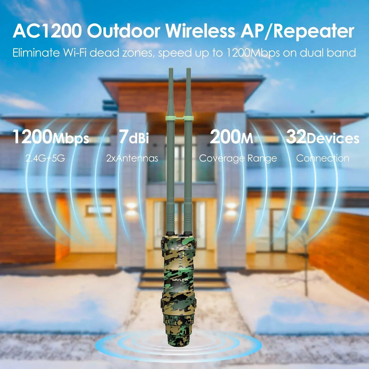 WAVLINK 1200Mbps Outdoor WiFi Extender Yard Router Repeater Long Range with POE