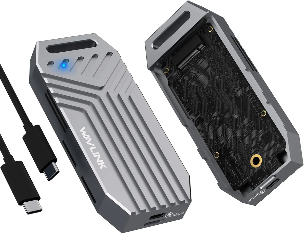 WAVLINK 40Gbps PCIe NVMe SSD Enclosure USB4 External M.2 for B + M/M-Key 2280 Size Tool-Free Installation Compatible