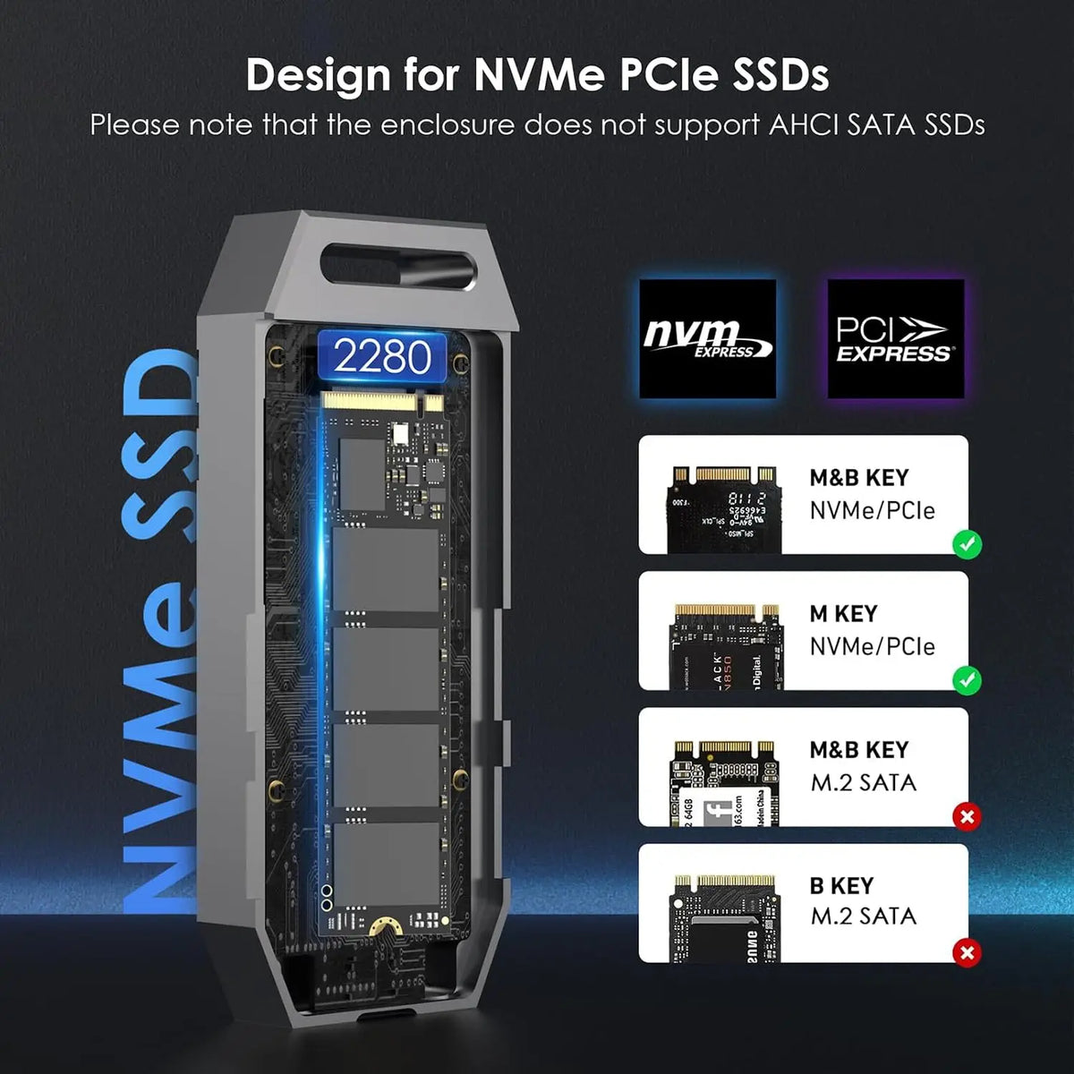 WAVLINK 40Gbps PCIe NVMe SSD Enclosure USB4 External M.2 for B + M/M-Key 2280 Size Tool-Free Installation Compatible