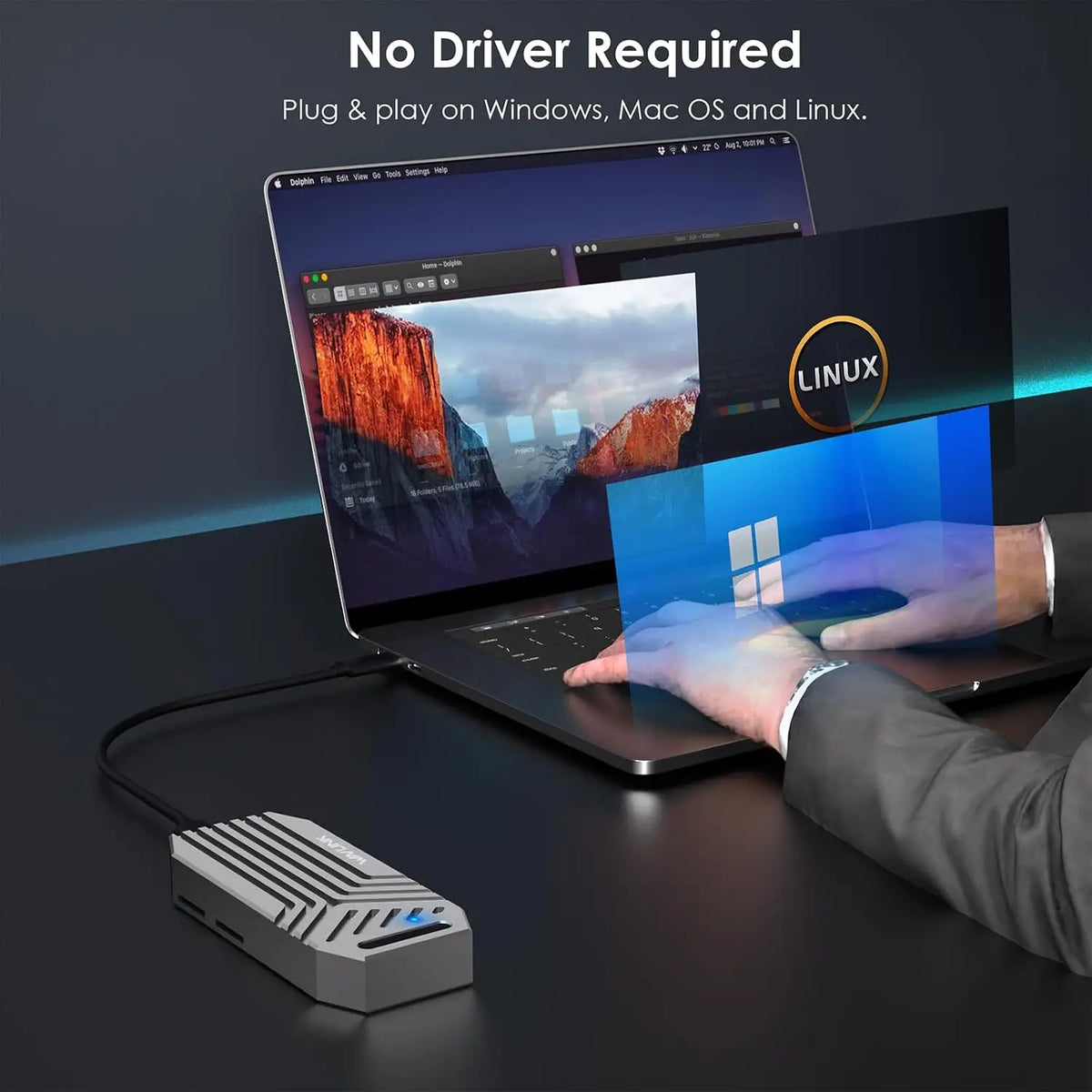 WAVLINK 40Gbps PCIe NVMe SSD Enclosure USB4 External M.2 for B + M/M-Key 2280 Size Tool-Free Installation Compatible