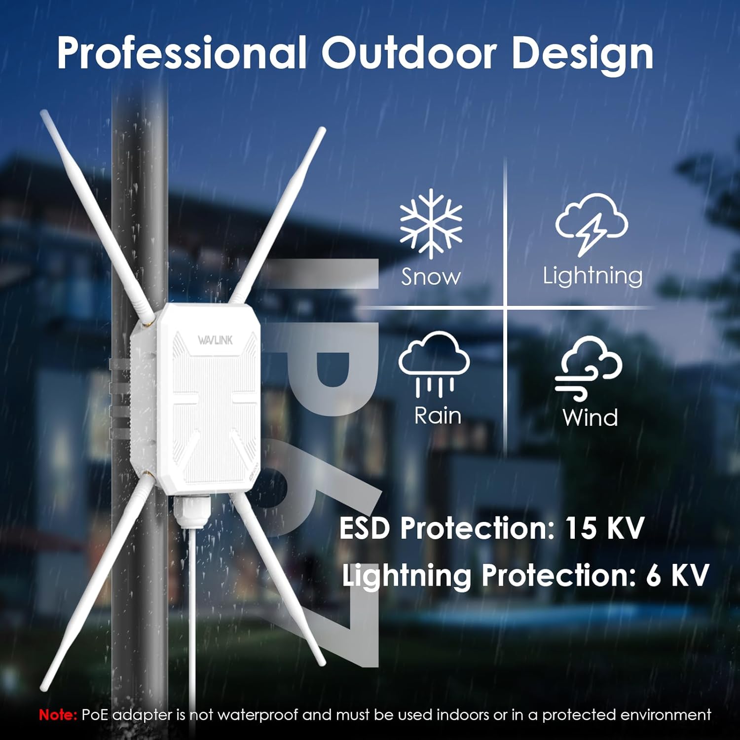 WAVLINK AC1200 Outdoor WiFi Extender Long Range Dual-Band Access Point/Repeater/Router with 4x7dBi Omni Antennas PoE