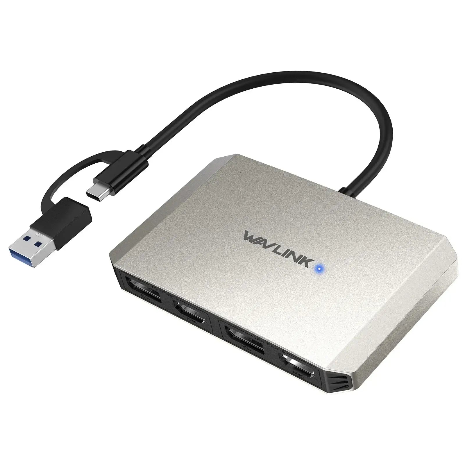 WAVLINK DisplayLink USB 3.0 or C to DisplayPort HDMI Adapter Dual 5K/4K@60Hz 4IN1 Monitor Hub for Dell HP Surface