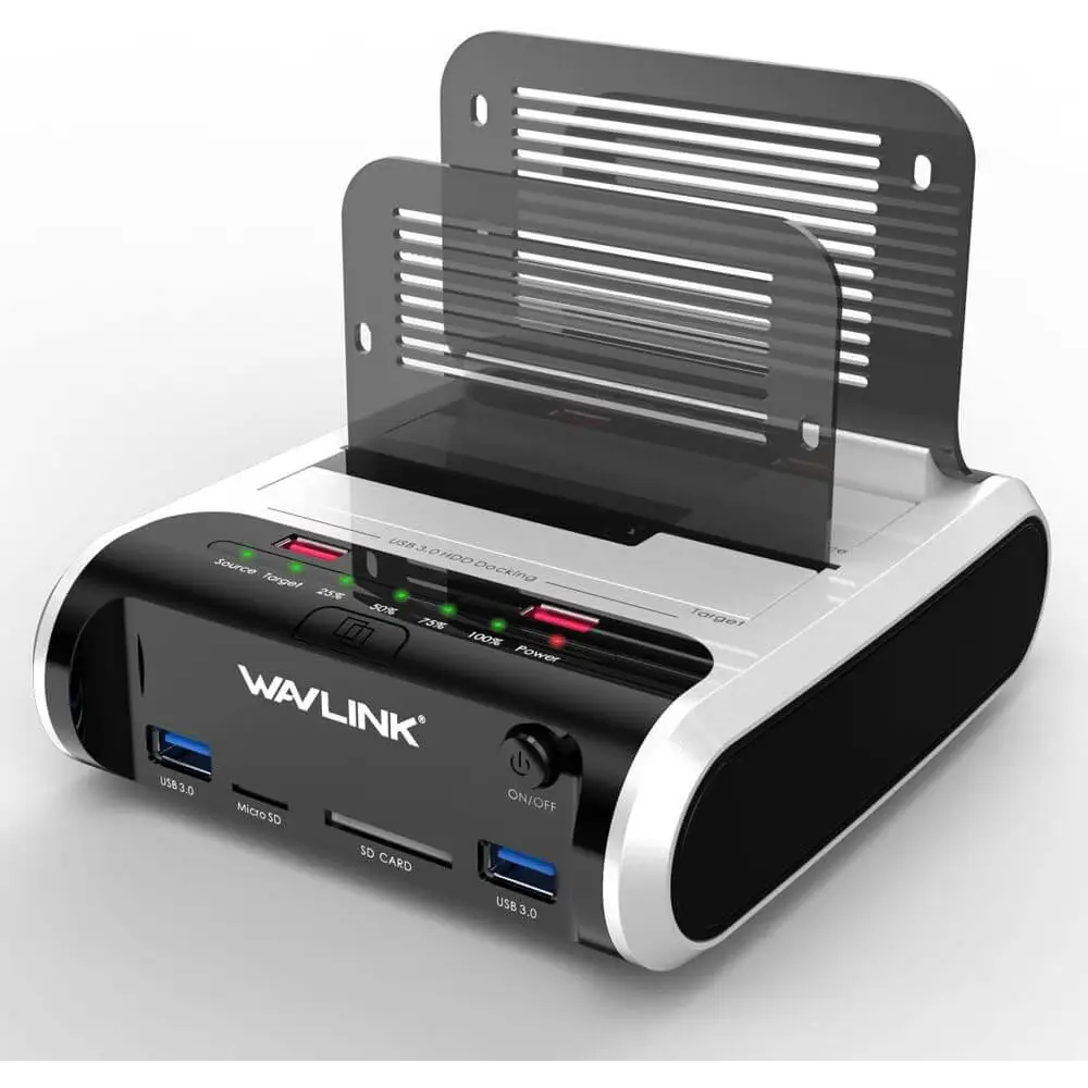 WAVLINK USB 3.0 to SATA Dual Bay Hard Drive Docking Station with Offline Clone Function for 2.5’’/3.5’’ HDD SSD Support