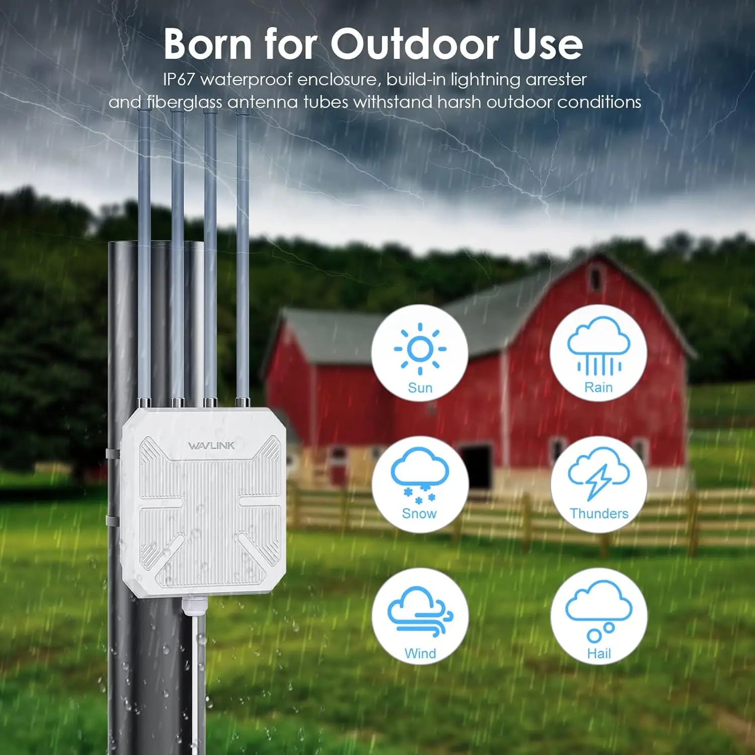WAVLINK Wi-Fi 6 Outdoor Mesh Router/AP/Repeater AX1800 Dual Band 2.4G + 5G Long Range WiFi Extender with PoE/4x8dBi