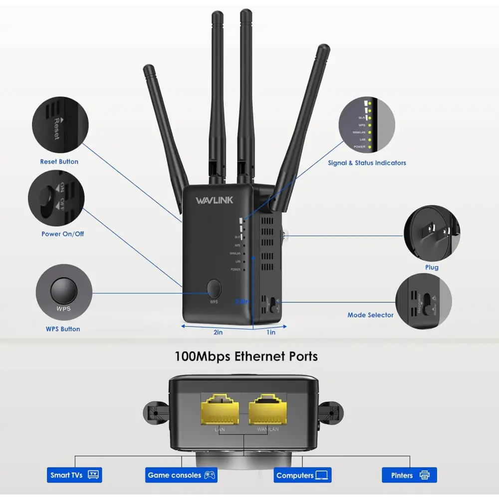 WAVLINK Wi-Fi Range Extender AC1200 Wireless WiFi Booster AP Access Point Repeater Signal with Dual Band 5Ghz 2.4Ghz