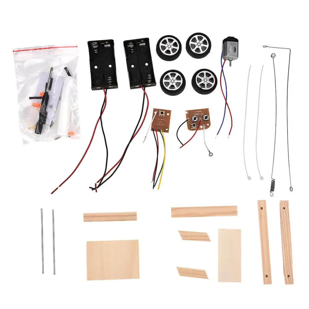 Wooden Remote Control Electric Racing Toys for Kids Technological Innovation DIY Hand-Assembled Wireless Four-Wheel