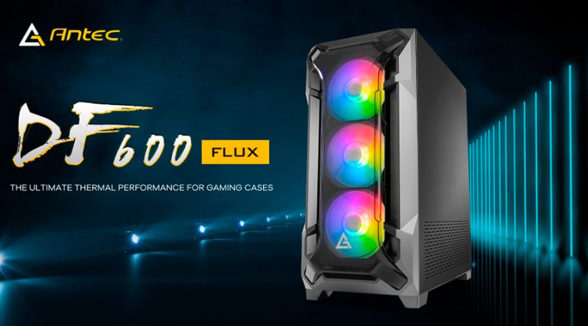 ANTEC DF600 Flux High Airflow, Atx, Tempered Glass, 3x Argb Fans, 1x Rear, 1x (Reverse Fan) PSU Shell GPU 405, PSU 205mm, CPU 175mm, Case