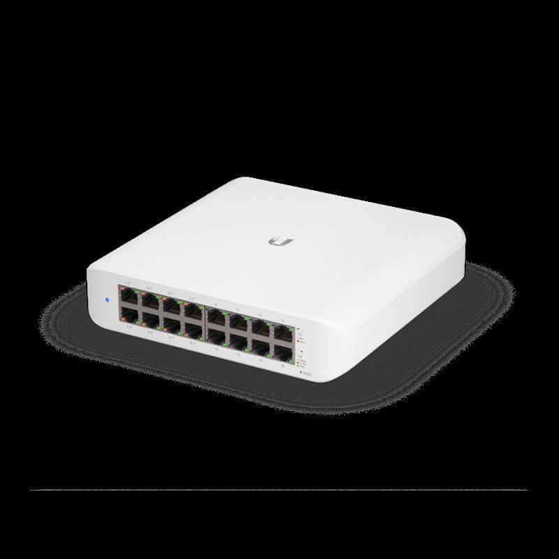 Ubiquiti UniFi Switch Lite 16 PoE, Layer 2, 16x GbE RJ45 Ports, 8x 802.3at PoE+ Ports, 45W PoE Budget, Fanless Unit, Wallmount Kit Included