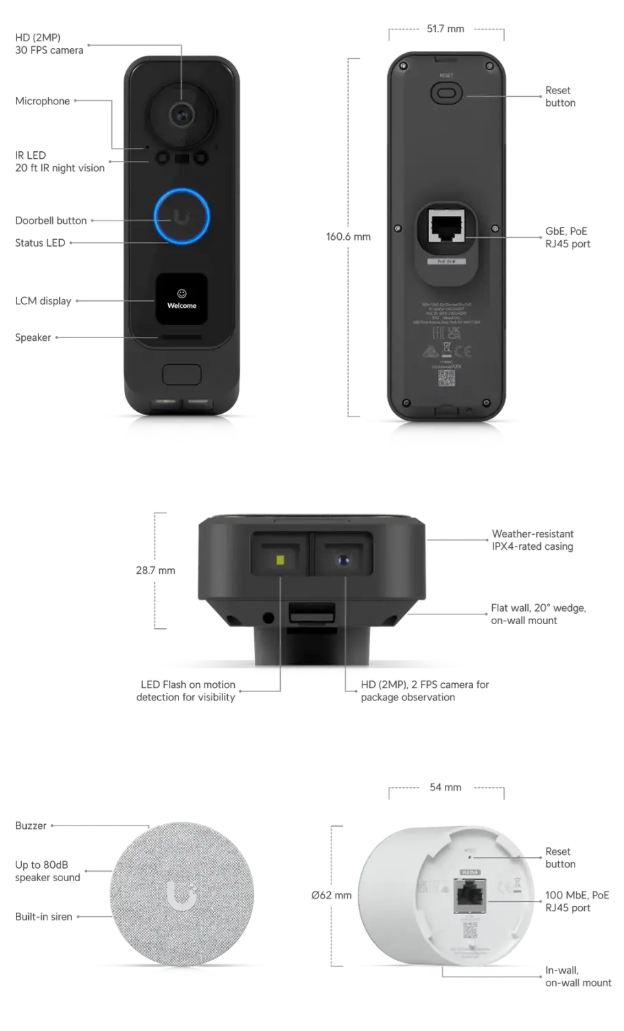 Ubiquiti UniFi Protect G4 Doorbell Pro PoE Kit,5MP CMOS Camera,Night Mode IR Up To 20ft,PoE Power Incl