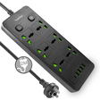 11 in 1 Universal Power Strip with USB Extension 2M Cord 6 Wide AC Outlets and 5 Ports 110-240v Max 4000w Wall Mount