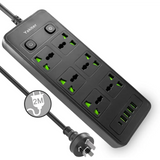 11 in 1 Universal Power Strip with USB Extension 2M Cord 6 Wide AC Outlets and 5 Ports 110-240v Max 4000w Wall Mount