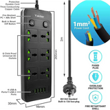 11 in 1 Universal Power Strip with USB Extension 2M Cord 6 Wide AC Outlets and 5 Ports 110-240v Max 4000w Wall Mount