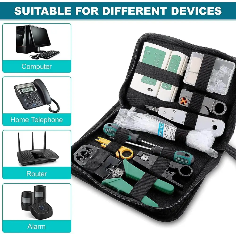 18 in 1 Network Repair Tools Professional Cable Tester Kit Maintenance for RJ11 / 12/45 Crimper Tool with 17 Connectors