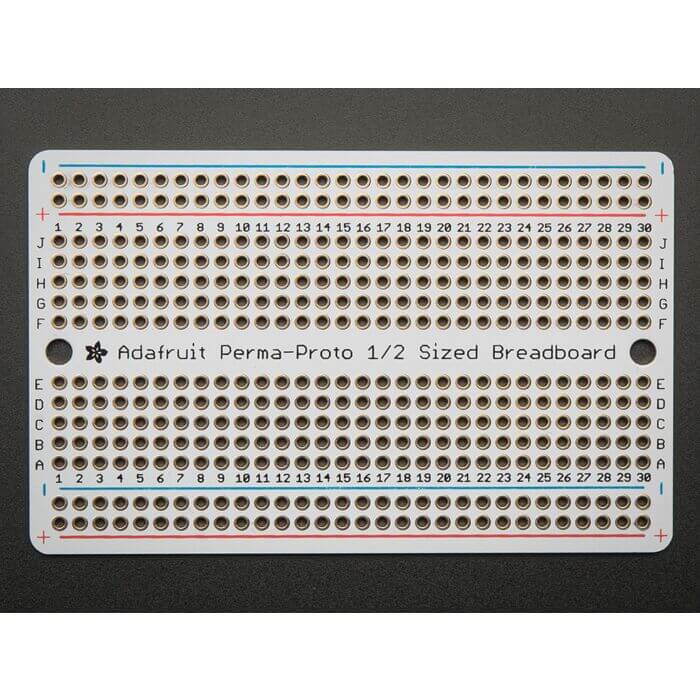 Adafruit Perma-Proto half-sized breadboard PCB, ideal for permanent prototyping and circuit design.