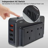 200W Portable Car Power Inverter 12V to 230V DC AC Converter with Cigarette Lighter Plug 2 Sockets 4 USB Ports Fast