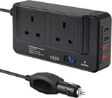 200W Portable Car Power Inverter 12V to 230V DC AC Converter with Cigarette Lighter Plug 2 Sockets 4 USB Ports Fast