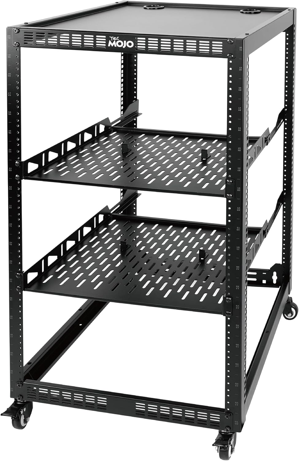 20U Open Frame Network Rack for IT &AV Gear 20RU AV 4-Post with Mobile Casters and 2 PCS Vented 19’’ Front Mounting