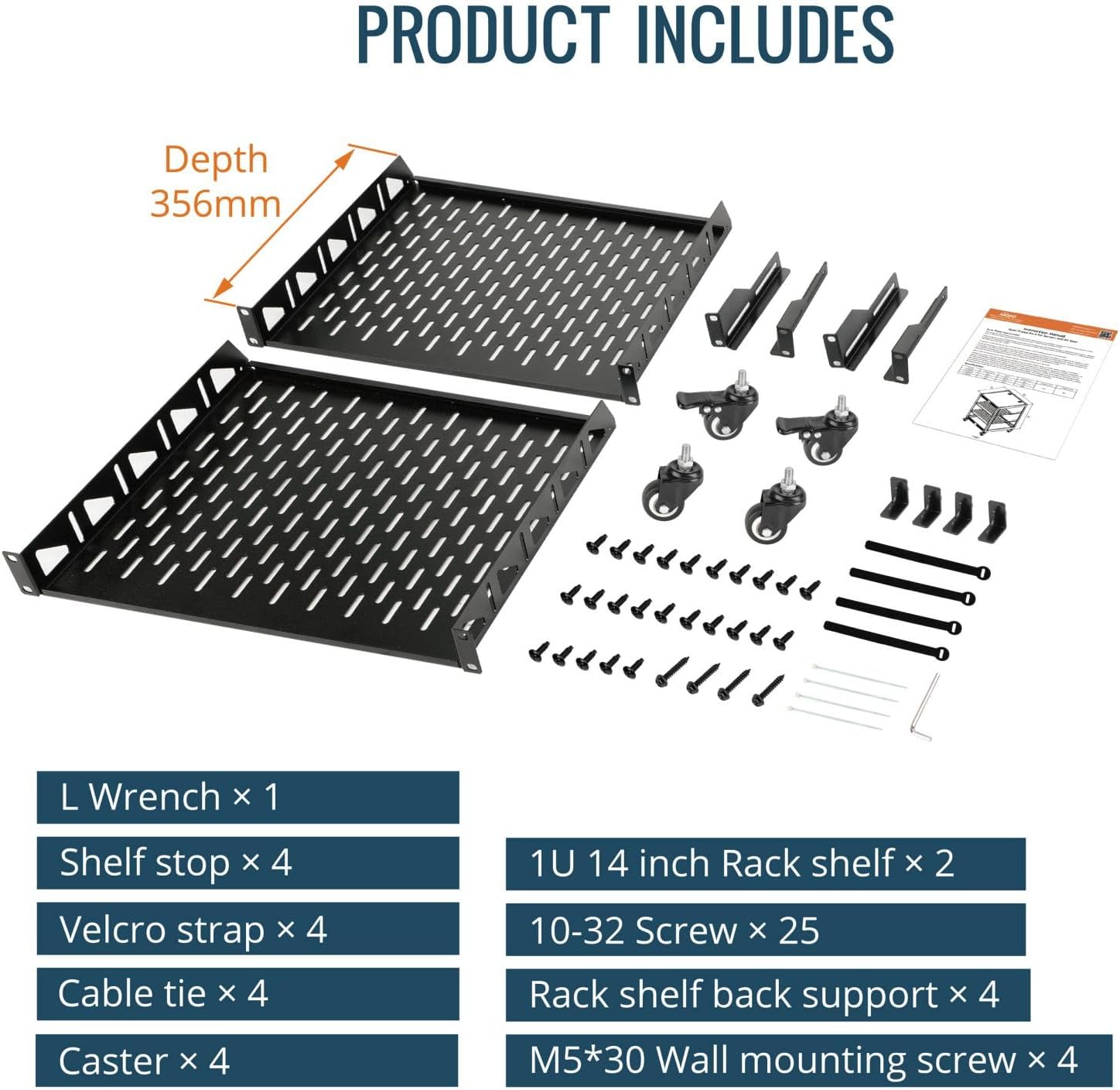 20U Open Frame Network Rack for IT &AV Gear 20RU AV 4-Post with Mobile Casters and 2 PCS Vented 19’’ Front Mounting