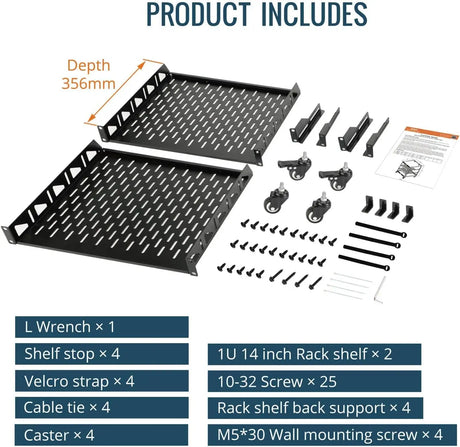 20U Open Frame Network Rack for IT &AV Gear 20RU AV 4-Post with Mobile Casters and 2 PCS Vented 19’’ Front Mounting