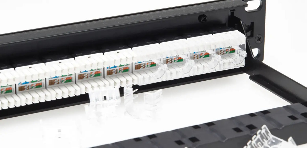 4Cabling 1RU 24 Port Shuttered CAT6 Universal Termination Rack Mount Patch Panel