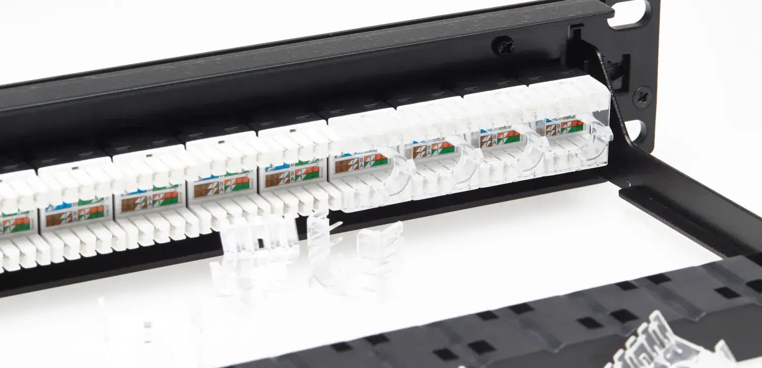 4Cabling 1RU 24 Port Shuttered CAT6 Universal Termination Rack Mount Patch Panel