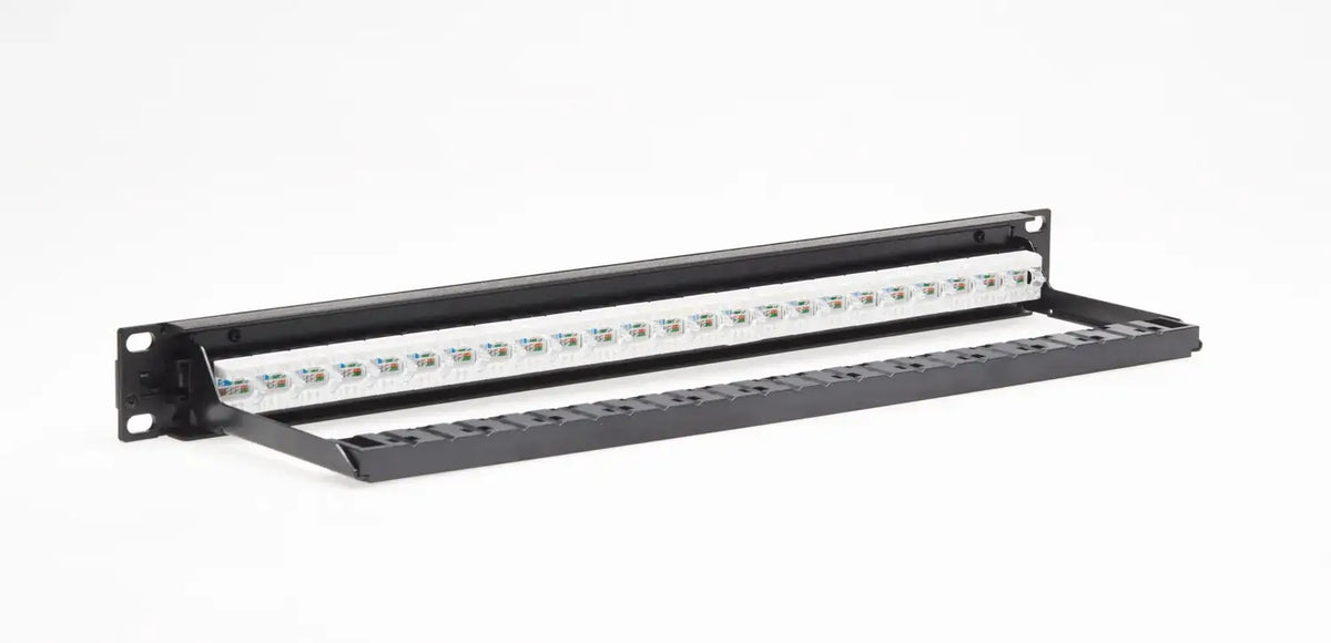 4Cabling 1RU 24 Port Shuttered CAT6 Universal Termination Rack Mount Patch Panel