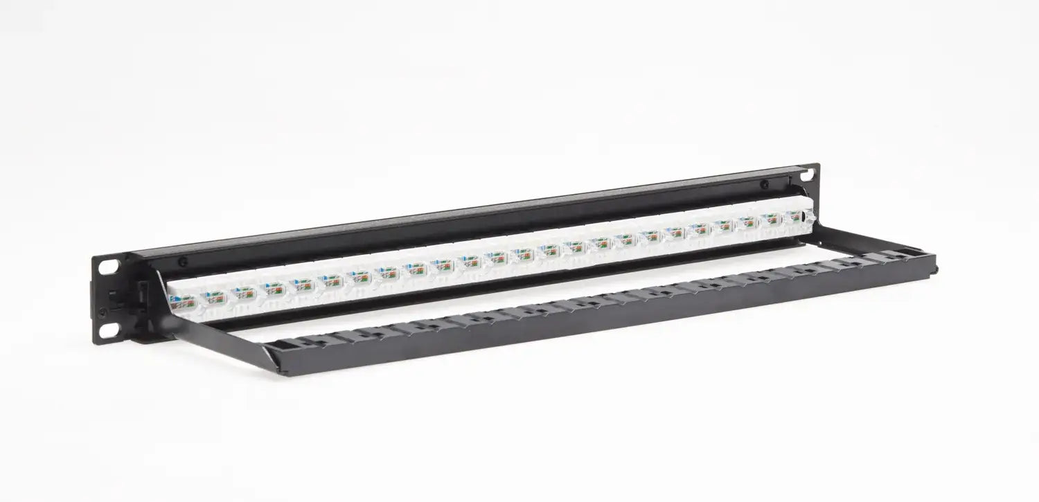4Cabling 1RU 24 Port Shuttered CAT6 Universal Termination Rack Mount Patch Panel