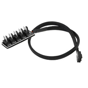 5 Way PWM Splitter Hub 4pin CPU Computer Fan Black Sleeved