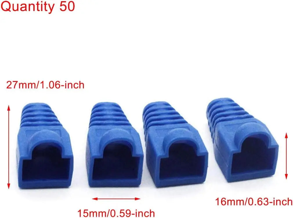 50Pcs Blue RJ45 CAT5 CAT5E CAT6 Ethernet Network Cable Connector Cover Strain Relief Boots