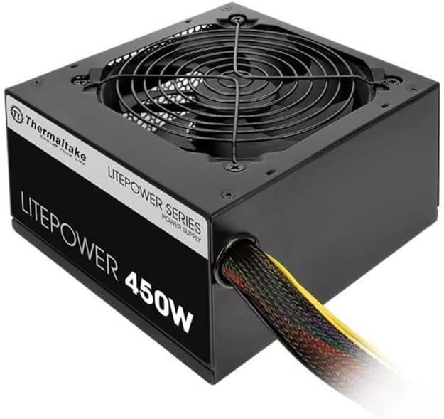 Thermaltake Litepower GEN2 450W PSU with 120mm fan, designed for ATX 12V V2.3 and EPS 12V standards, efficient airflow.