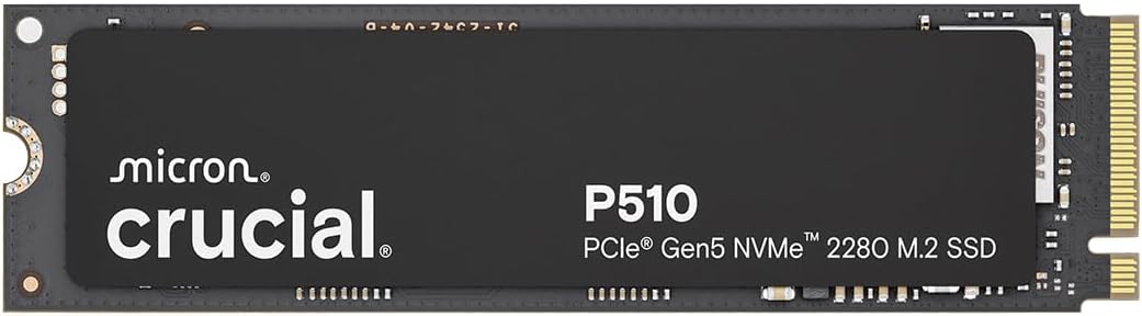 Crucial P510 1TB Gen5 NVMe SSD, Up to 11,000 MB/s, PCIe 5.0 M.2 2280 SSD, Internal Solid State Drive, Compatible with Laptop, Desktop, +Acronis Software - CT1000P510SSD8-01