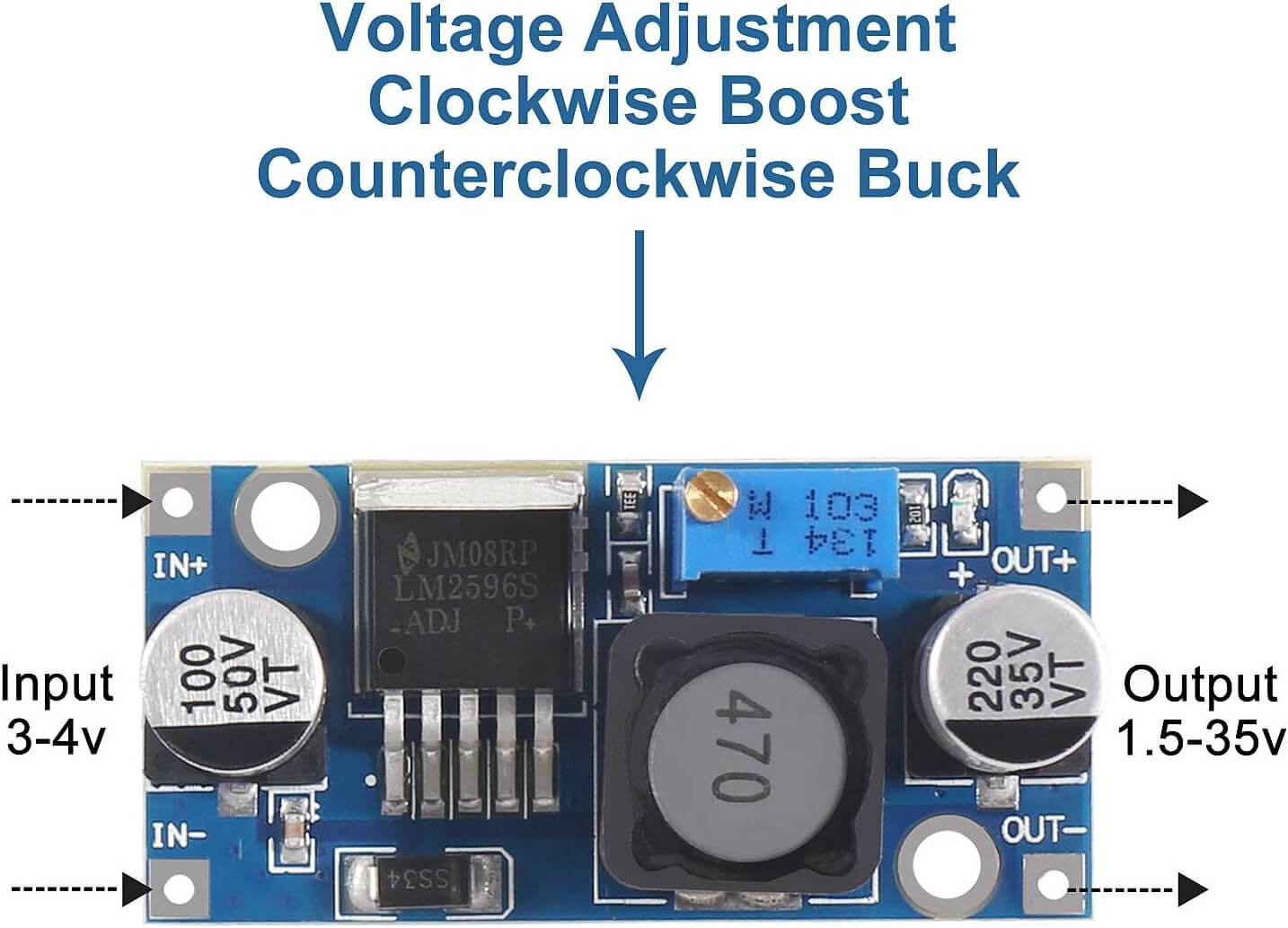 5Pack LM2596 DC-DC Buck Converter Adjustable Step Down Voltage Regulator 3-40V to 1.5-35V High Efficiency Power Supply