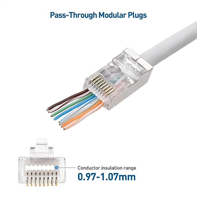 Cable Matters 20-Pack Cat 6A Shielded Pass Through RJ45 Connectors (Cat 6A Ends / Cat6A Connector / RJ45 Modular Plugs/Ethernet Plugs/Network Connector) for Solid or Stranded S/FTP Ethernet Cable