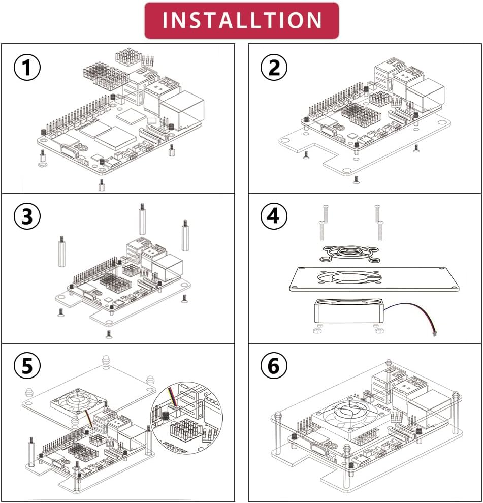 PC Mart Acrylic Case with Fan and 4 Heatsinks for Raspberry Pi 5