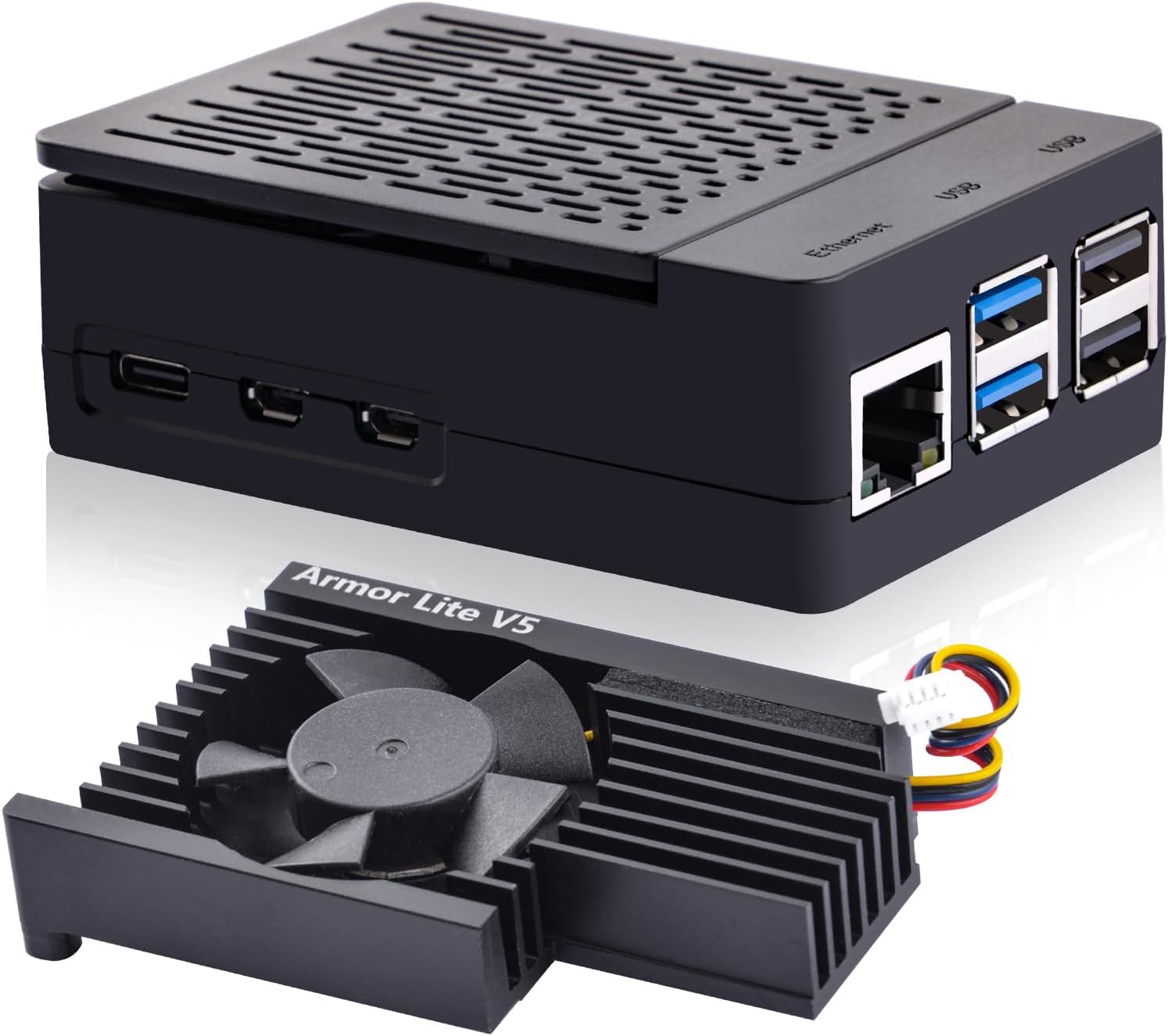 Case for Raspberry Pi 5 with Armor Lite V5 Adjustable Speed, Enclosure for Raspberry Pi 5