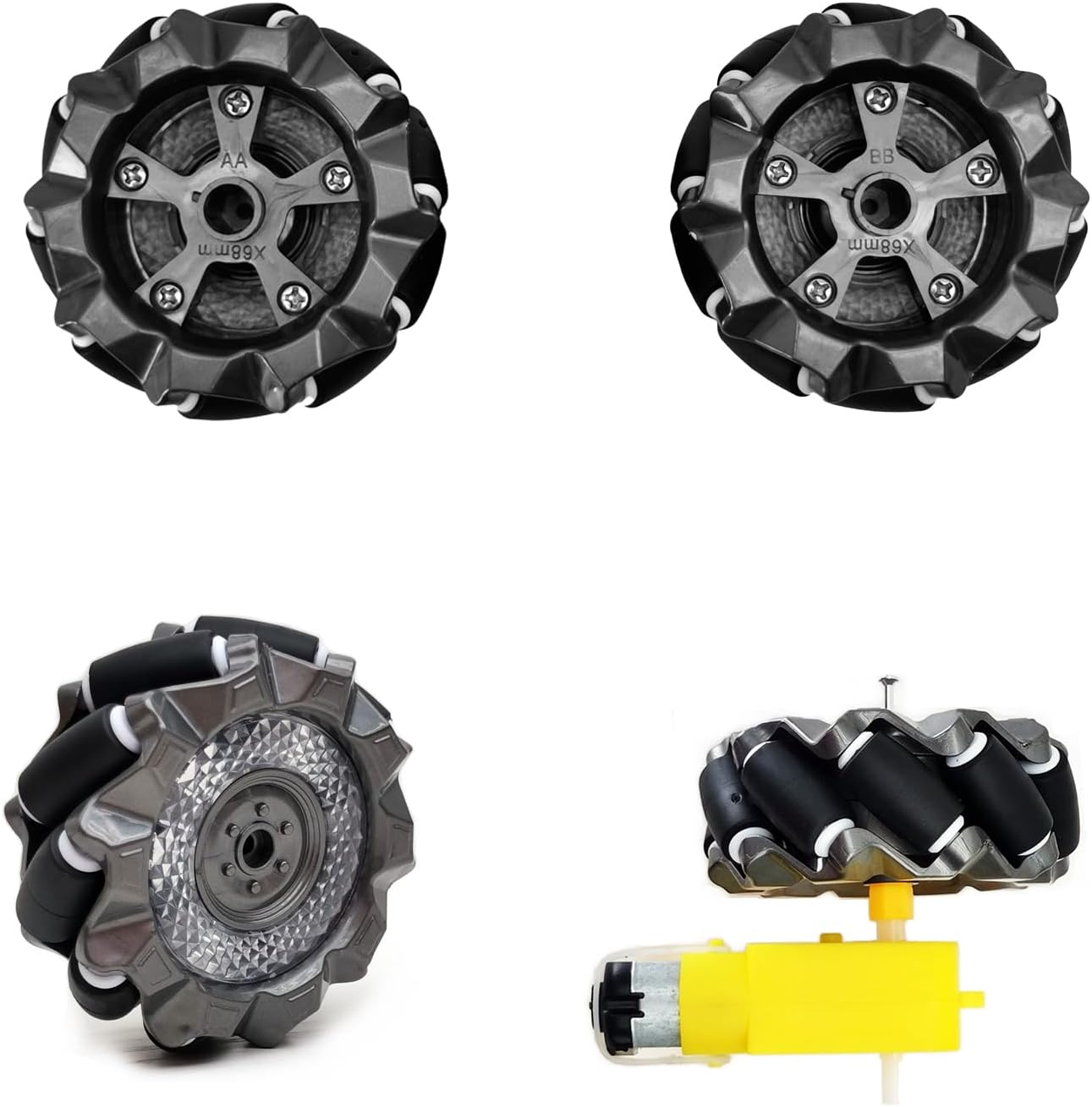 DIY Mecanum Wheel Robot Kit Parts 4WD Omnidirectional Wheels Smart Robot Car Chassis Kit Educational Toy Accessory(4Pcs Wheels and 4Pcs TT Motor)