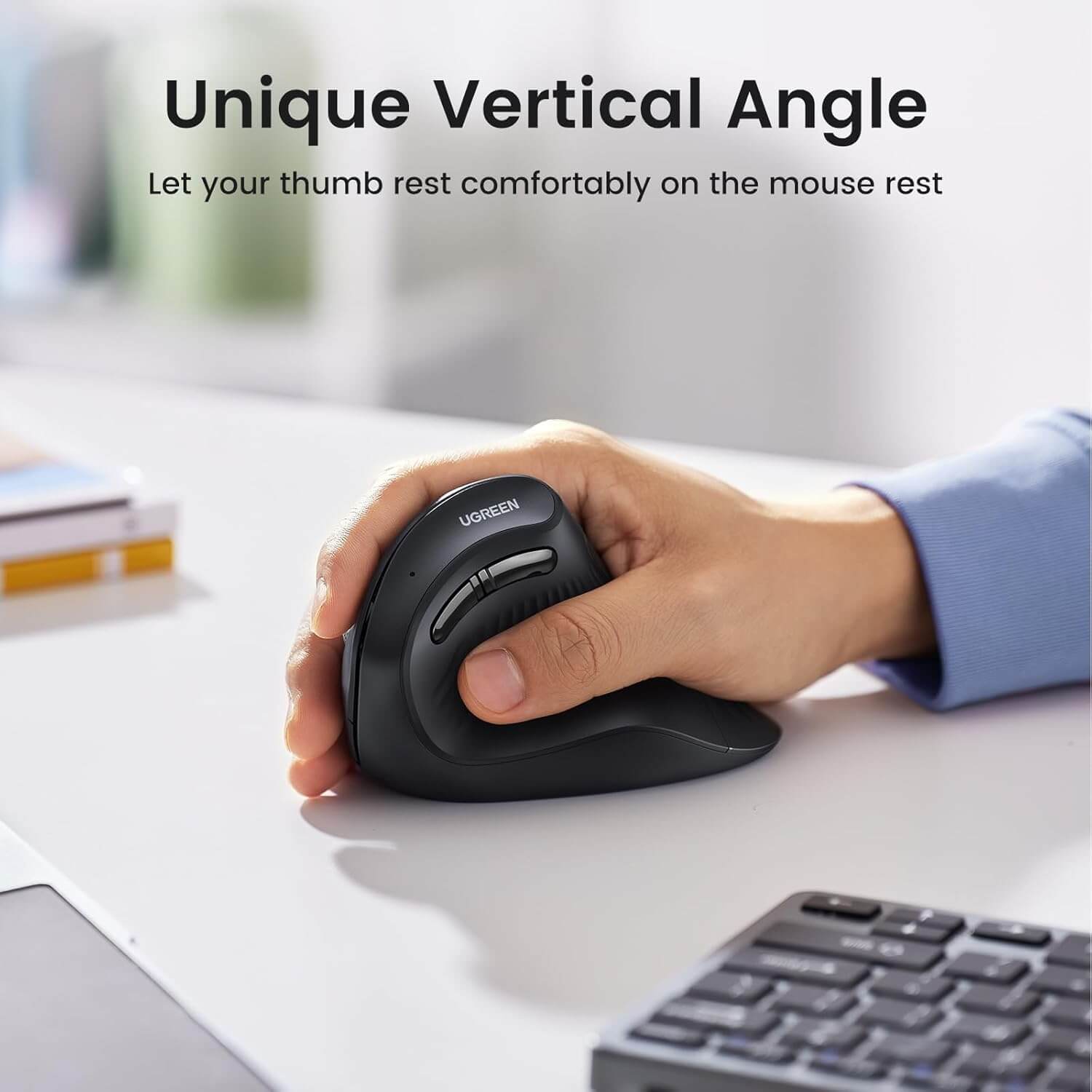 UGREEN Vertical Ergonomic Mouse, Bluetooth & 2.4G, Silent Quiet Clicks, 5 Buttons, 4000 DPI & 4 Adjustable DPI, for Laptop, Mac, Chromebook, PC, Windows, Black