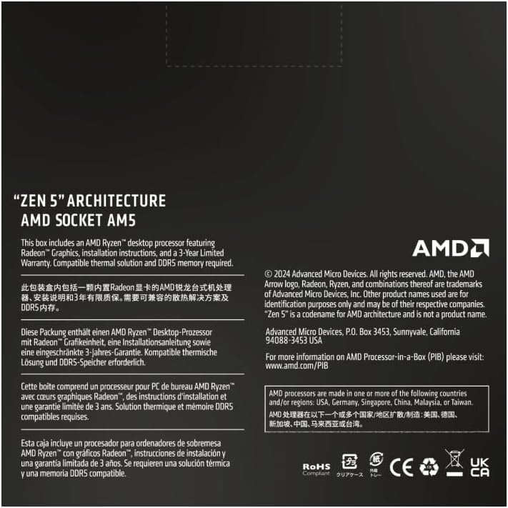 AMD Ryzen™ 5 9600X 6-Core, 12-Thread Unlocked Desktop Processor CPU